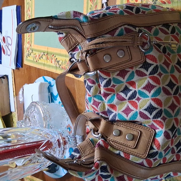 Fossil Multicolor Leaf Pattern Satchel - Picture 8 of 10